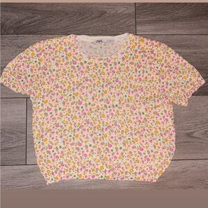 Zara Size Medium Floral Short Sleeved Blouse Cropped Boho EUC